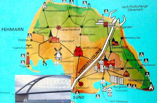 Karte der Insel Fehmarn mit Sundbrücke